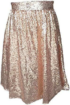 Unionfashionli Women’s Skirt Flare Knee Length Loose Beading Knitting Party Casual Night Out Plus Size Sexy Sequin Skirt (M, Rose Gold)