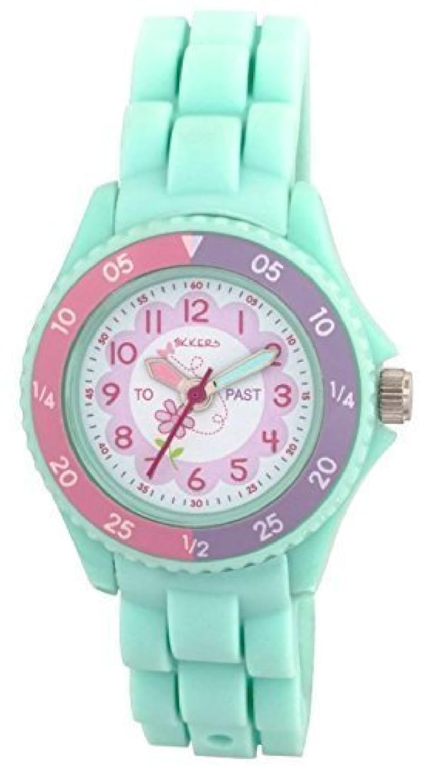 Tikkers Children's Girls Aqua Green Flowers Theme Silicone Time Teaching Watch - NTK0004