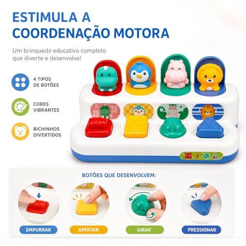 Brinquedo Montessori Infantil Esconde-Esconde Pop Up Interativo Educativo Sensorial para Bebês 1 ano+ (Bichinhos)