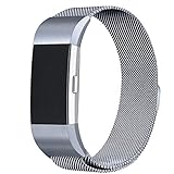 bayite Milanese Loop Bands Compatible Fitbit Charge 2, Stainless Steel Magnet Lock Metal, Smoke Gray Large