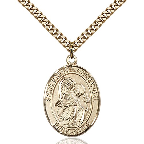 Gold Filled St. Gabriel the Archangel Pendant 1 x 3/4 inches with Heavy Curb Chain