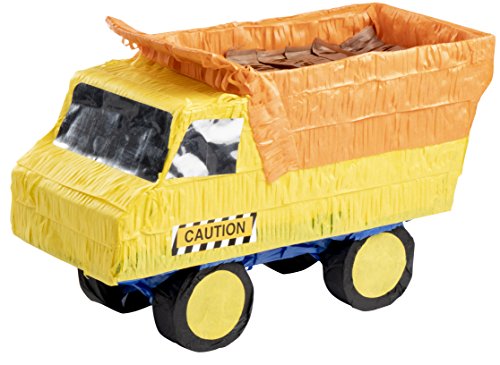 Dump Truck Pinata - Kids Birthday Party Supplies for Construction Themed Party, Yellow, 15.7 x 9.2 x 6.3 Inches