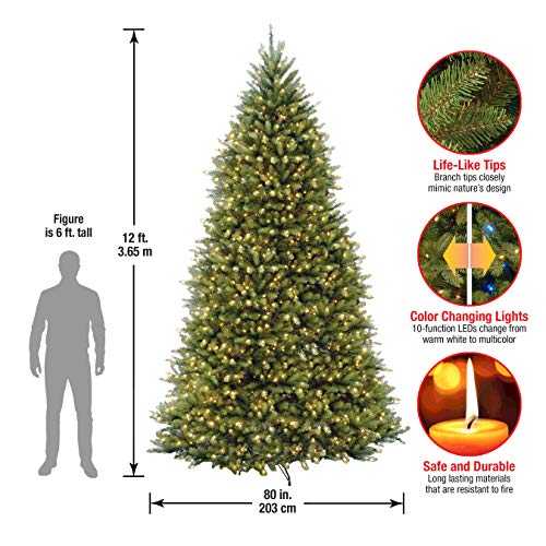 National Tree Company PreLit Artificial Full Christmas Tree, Green, Dunhill Fir, Dual Color LED