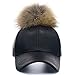 FURTALK Large Real Fur Pom Pom Baseball Cap Snapback Adjustable Leather Hat