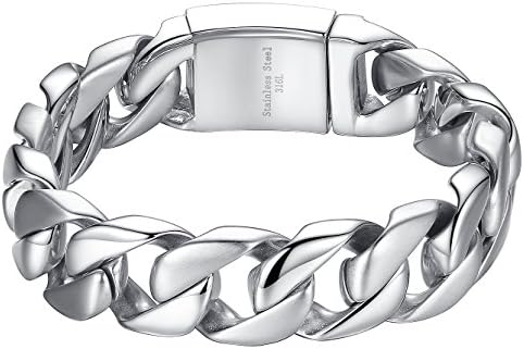 Aoiy Men's Stainless Steel Wide Link Chain Large and Heavy Biker Bracelet, 21.3cm, ccb016