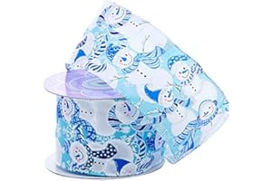 GIFTWRAP ETC. Holiday Wired Winter Decoration Ribbon - 2 1/2" x 10 Yards, Shiny Snowmen with Blue Hats and Scarves on Light Blue Ribbon, Christmas Tree Ribbon, Garland, Gifts, Wrapping, Wreaths, Bows