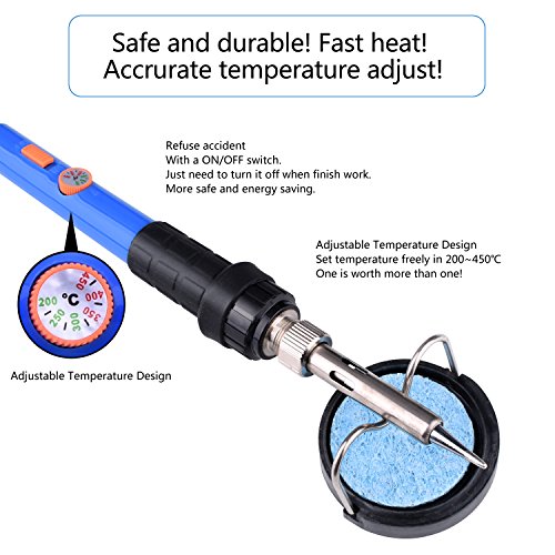 KINCREA Soldering Iron Kit Electronics with ON/OFF Switch and Adjustable Temp, Welding Tool Soldering Gun with 5 Soldering Tips, Desoldering Pump, Metal Stand with Sponge, Solder Wire, ESD Tweezers