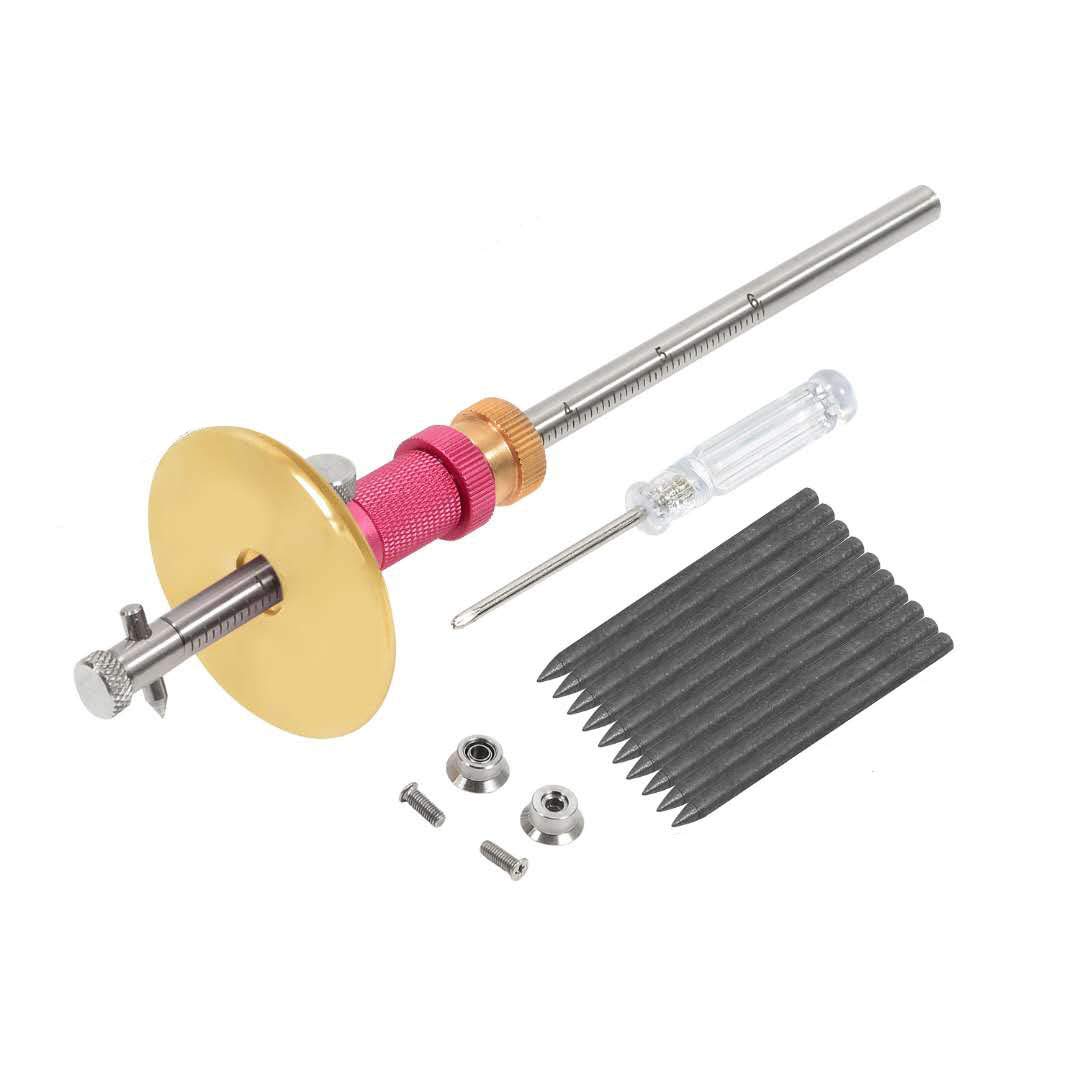 Newkiton Wheel Marking Gauge Plus with Micro Adjust Function, 1 Bearing Wheel Cutter for Soft Wood, 1 Locked Wheel Cutter for Hard Wood, 1 Metal Pin, 10 Woodworking Pencils, 1 Screwdriver Included