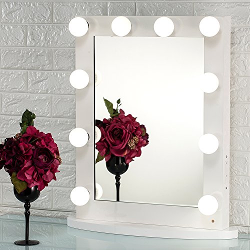 Joyful Store White Hollywood Makeup Mirror,Lighted Vanity Mirror,Tabletop or Wall Mounted Cosmestic Mirror with LED Lights,Back Stage Beauty Mirror with 12 Free Dimmer Bulbs