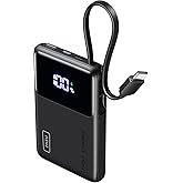INIU 45W Power Bank, Slimmest 10000mAh Portable Charger with Built in USB C Cable, Fast Charging USB C in&Out Battery Pack, T