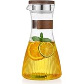 52OZ Glass Pitcher with Lid and Spout, Water Jug, 1500ml Carafe for Hot/Cold Water, Large Iced Tea Pitcher for Coffee, Juice and Homemade Beverage