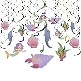 Mermaid Swirl Decorations - 30-Count Ocean Fantasy Decor for Birthday Party Decorations - Ceiling Streamers, Hanging Whirls for Kids, 3 Assorted Colors - 30-37 Inches in Hanging Length