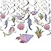 Mermaid Hanging Decorations - 30-Count Ceiling Streamers for Ocean Fantasy Birthday Party - Mermaid Party Supplies for Kids, Swirl Decor in 3 Assorted Colors, Pink, Blue, Purple, 30-37 Inches in Length