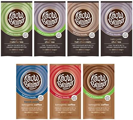 Know Brainer 7 Pack of Ketogenic Instant Coffee - Instant Teas - Instant Hot Chocolate (1 of each flavor)