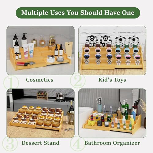 Keqin 3 Tier Expandable Bamboo Spice Rack Organizer for Cabinet, Kitchen, Cupboard, Pantry Storage Shelf