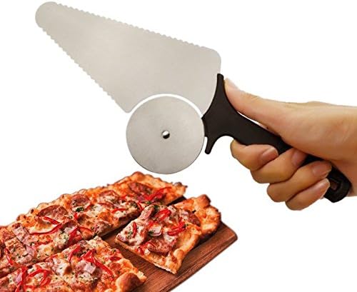 Pizza Wheel and Cutter Foruchoice Stainless Steel Cake Pizza Baked knife Shovel Novice Cheese Knife Silver
