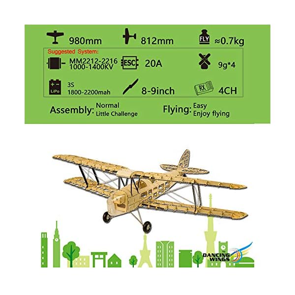 Mobiliarbus Holz Flyer Modell Bausatz S1901 Balsaholz RC Flugzeug Tiger Moth Fernbedienung Doppeldecker Zerlegt KIT… – Bild 3