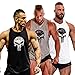GZXISI Mens Skull Print Stringer Bodybuilding Gym Tank Tops Workout Fitness Vest 3 Pack (3 Pack:Black,Gray,White, Large)