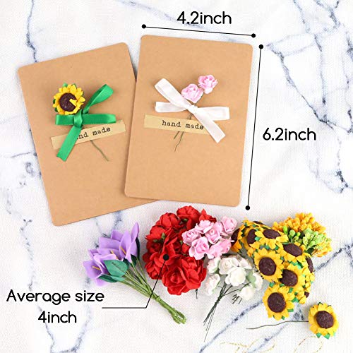 Johouse Dried Flowers Greeting Cards, 20PCS Handmade Greeting Cards Vintage Kraft Blank Note Card Thank Notes for Birthday Party,Valentines Day,Mothers Day