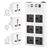 Yubi Power Power Strip w/ 6 Universal Sockets & 4 USB Ports - 100v - 220v / 250v - Surge Protection - Circuit Breaker + 3 Travel Adapter Plugs - Type B/C/G/I