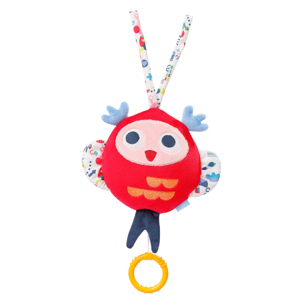 Fehn 055092 Music Box Owl Colour Friends – Cuddly Toy & Sleep Aid: Wind-up Music Box with Beautiful Melody "Träumerei" Soothes in Any Situation – for Babies and Toddlers from 0+ Months