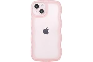 SKYLMW Compatible with iPhone 15 Case 6.1" 2023, Cute Kawaii Curly Wave Frame Shape Soft Silicone Shockproof Protective Phone Cover for Women Girls, Clear/Pink
