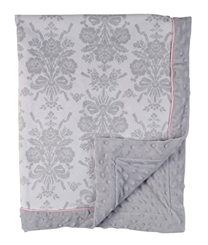 Laura Ashley Double Sided Infant Blanket, Damask Print on Mink with Popcorn Mink Backing