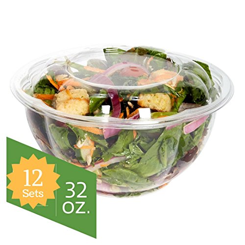 Salad Bowls to go with Lids (12 Pack) Clear Plastic Disposable Salad