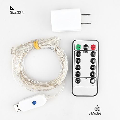 Wetoph LED String Lights,TP12 Fairy Lights Waterproof 33FT/10M 100 LED USB Powered Remote & Timer for Wedding, Christmas, Festival, Outdoor and Indoor-Warm White