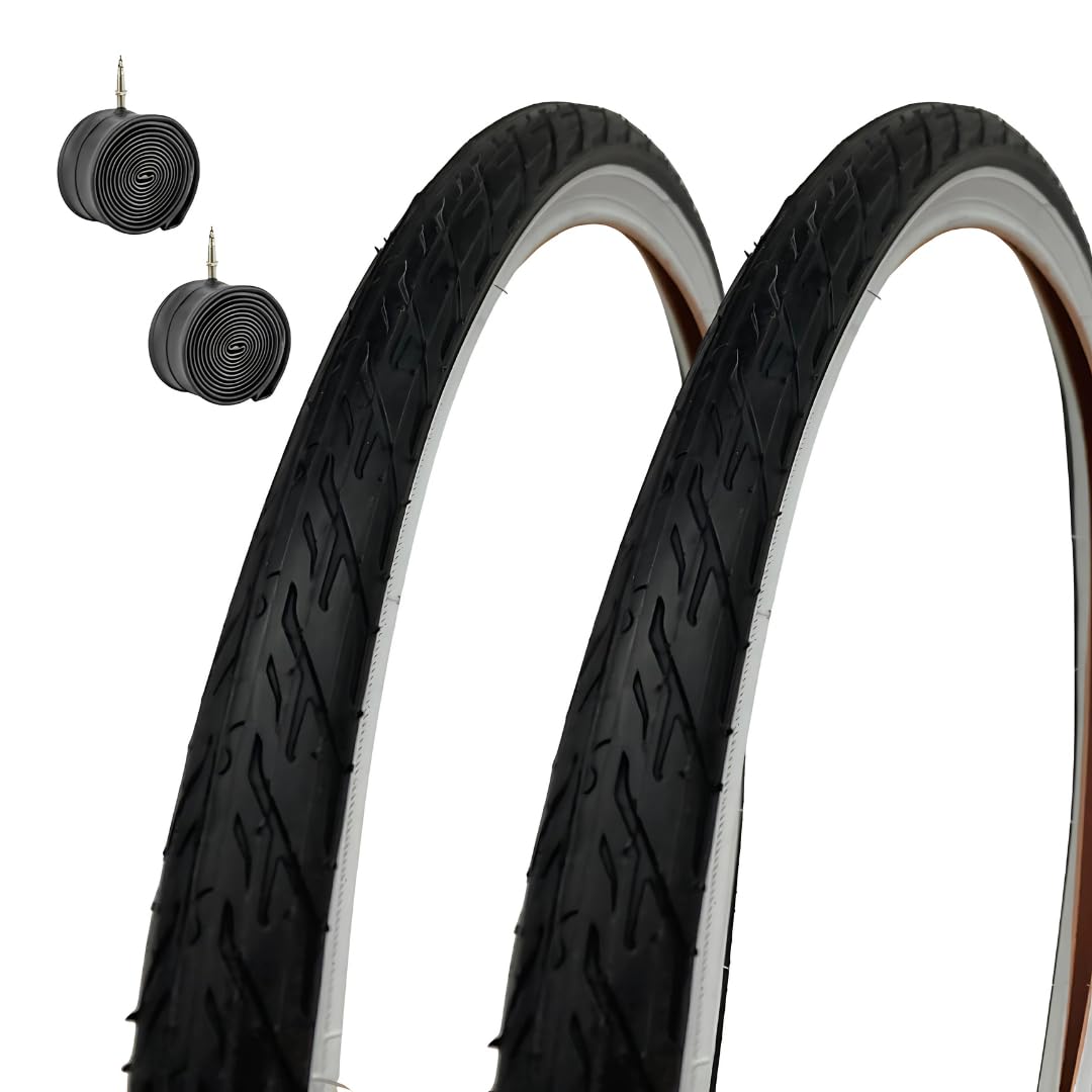 Ecovelo Pair of 2 Road Tyres White Wall 24" x 1.75 cm (47-507) + Inner Tubes White/Black Gracella City Bike Holland