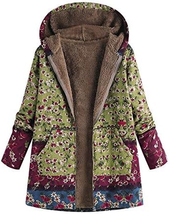 Women Winter Overcoat Duseedik Floral Print Floral Print Hooded Pockets Outwear Cardigans