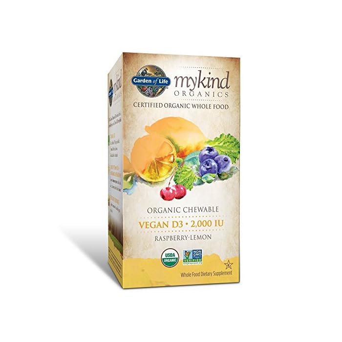 Garden of Life Organic Vitamin D - mykind Organics Vegan D3 Chewable - Raspberry Lemon, 2,000 IU (50mcg) Whole Food…