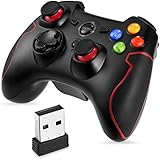 EasySMX Wireless 2.4G Game Controller with Vibration Fire Button range up to 10m Support PC (Windows XP/7/8/8.1/10) and PS3, Android, Vista, TV Box Portable Gaming Joystick Handle (Black and Red)