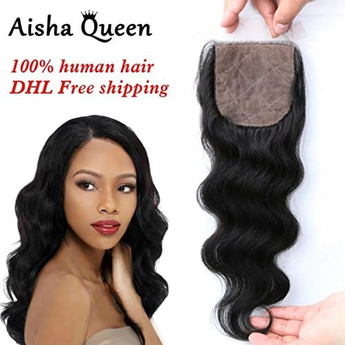 Aisha Queen 4x4" Brazilian Bleached Knots Virgin Human Hair Silk Base Top Closure Body Wave with Baby Hair 16" Three Part