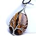 Hongjintian Wire Wrapped Tree of Life Natural Grown Tiger Eye Gemstone Teardrop Pendant Necklace Healing Crystal Chakra Jewelry for Women