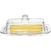 PYVYLO Glass Butter Dish with Lid,Large Deep Covered Butter Dish,Clear Crystal Glass Butter Container for Countertop,Refrigerator,Dishwasher Safe