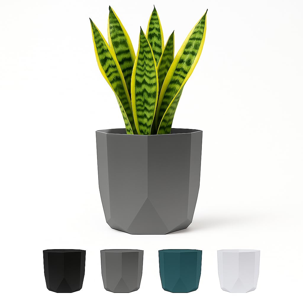 View 1 of ** only 2**Bloem Tuxton 10" Round Hexagon Charcoal Resin Planter Pot with Optional Knock-Out Drainage Holes