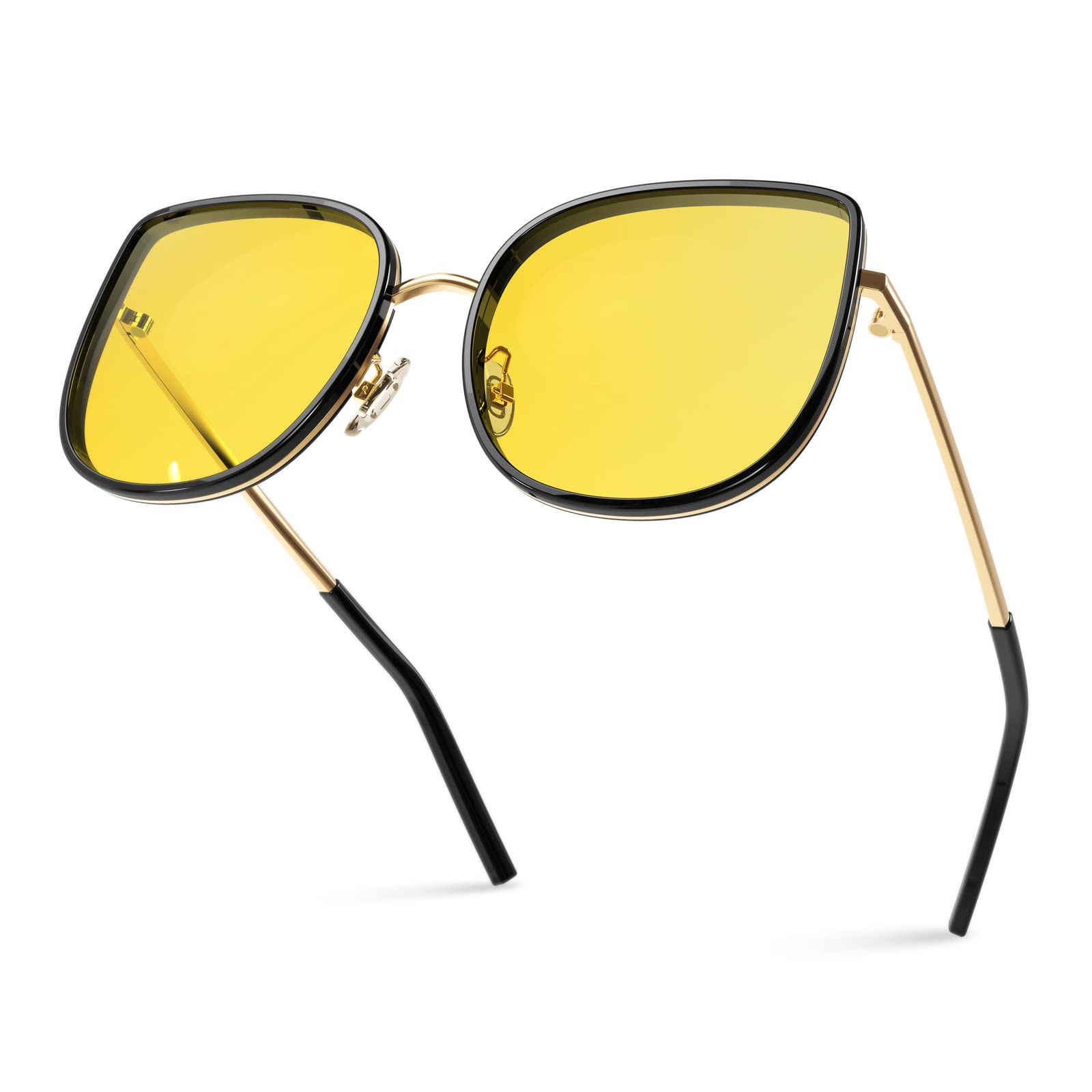 Bloomoak Night Driving Glasses for Women,Cat Eye Anti-Glare Glasses Ultralight Metal Frame,Uv400 Protection for Night/Rainy/Foggy/Overcoast