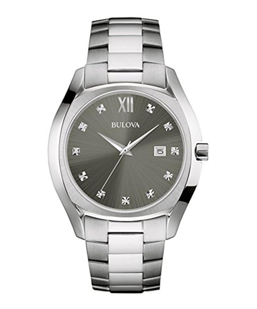 Bulova Diamond Men's Quartz Watch with Grey Dial Analogue Display and
