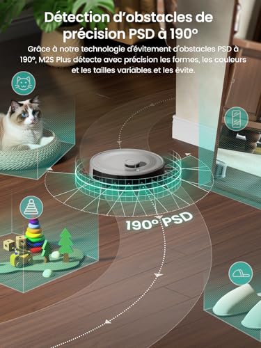 Lefant M2S Plus Robot Vacuum Cleaner with Station, 10000Pa Vacuum Cleaner, Automatic Emptying, Obstacle Avoidance, 240min, Ideal for Pet Hair Carpets Hard Floors, Connected with Alexa/App