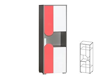Schrank Hochschrank Regal mit Türen FUTURO Kinderzimmer Möbel Farbauswahl (weiß / graphite / himbeere)