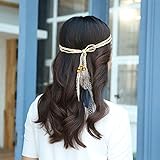 AWAYTR Tribal Style Feather Boho Headband Beads Cute Masquerade Fancy Dress Waistband Headpieces Hippie Hair Accessories (1)