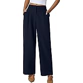 QINSEN Dress Pants for Women Wide Leg High Waisted Wrinkle Free Work Pants with Pockets Casual Slack Navy Blue XL (28.5" Inseam)