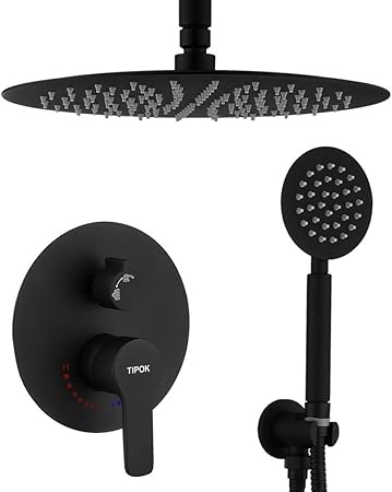 Tipok Black Shower System Ceiling Rainfall Shower Faucet Sets
