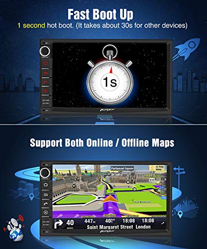 PUMPKIN Android 9.0 Car Stereo Double Din with GPS, WiFi, Android Auto, Support Fastboot, Backup Camera, AUX, USB/SD, 7 inch Touch Screen