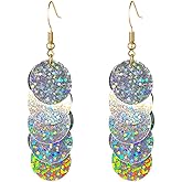 YasiIm Unique Sparkly Sequin Round Tassel Dangle Drop Earrings Personalized Gold Geometric Hook Earrings For Women