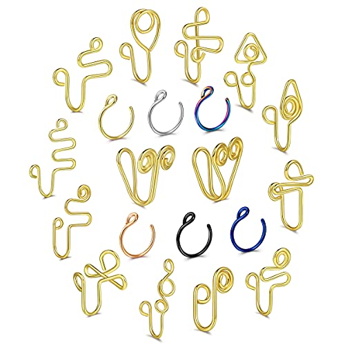 AIDSOTOU 20 Pcs Nose Cuffs, Nose Cuff Non Piercing, African Nose Cuff, Fake Nose Ring for Women, Clip on Nose Ring