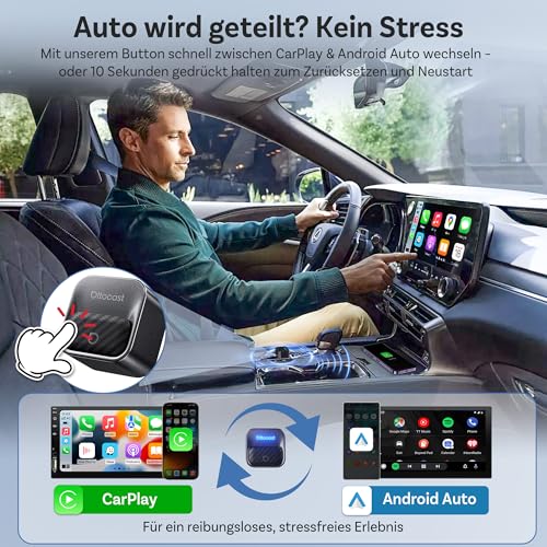 OTTOCAST Mini Core 2-in-1 Wireless CarPlay & Android Car Adapter, Micro Mini Cube Wireless Car Dongle with Smart Switch Button, Wi-Fi 6 & Bluetooth 5.4, Automatic Connection for 98% of Vehicles