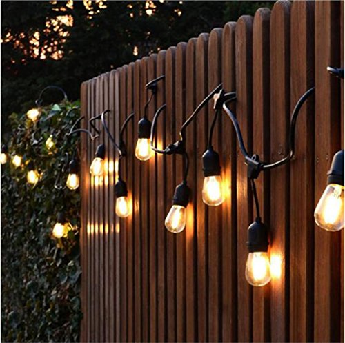 OOOLED 48-Foot Outdoor Weatherproof Commercial Grade String Lights with 16 Hanging Sockets- 18 LED Bulbs 1W S14 Incandescent Bulbs Included-Perfect Patio Lights & Party Lights-Black LED String Light - Thumbnail 4
