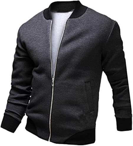 DressU Mens Zipper Pure Color Classic Basic Relaxed Sportswear Coat Dark Grey L
